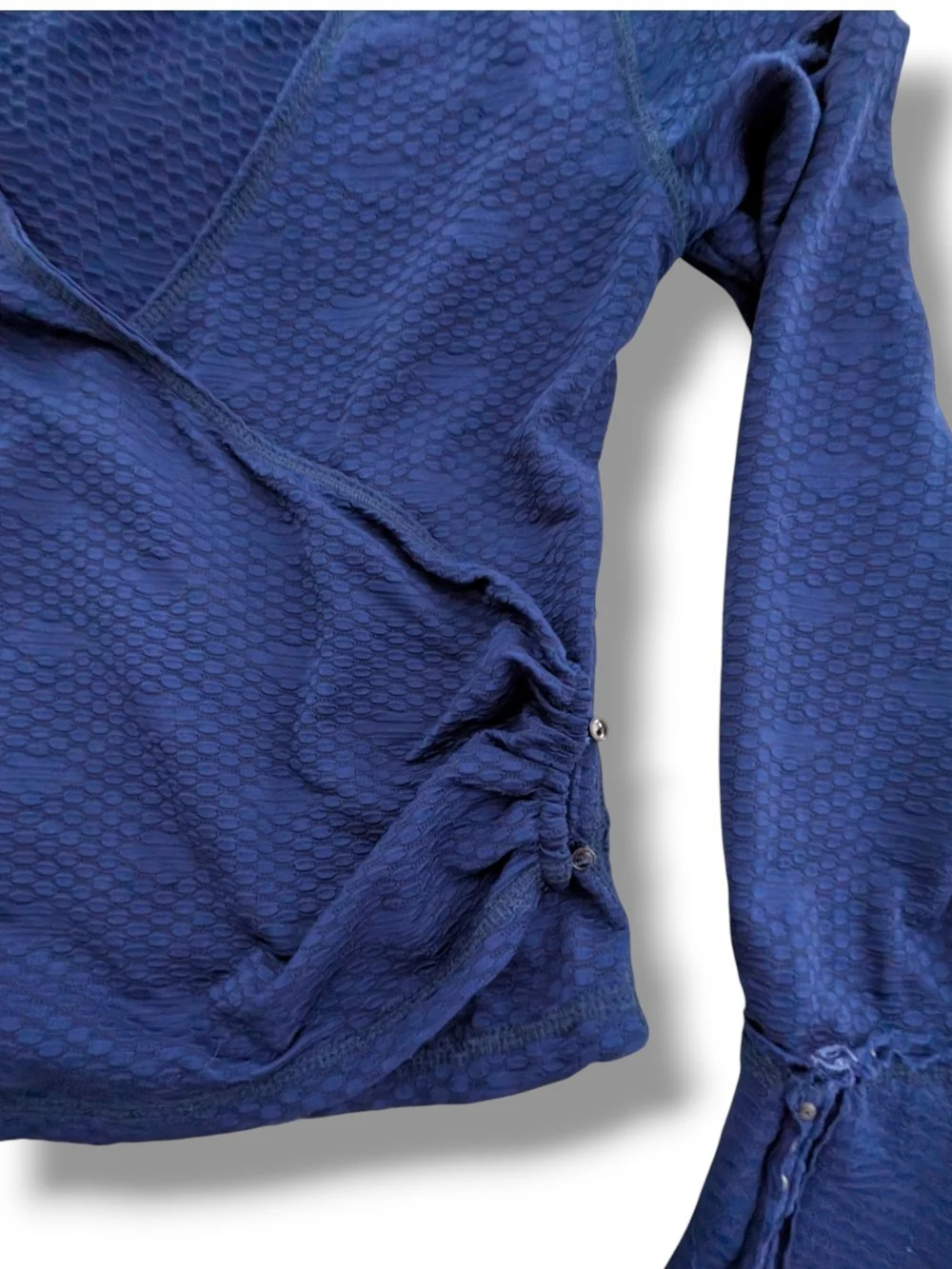 NWOT Free People Women's Blue Penny Long Sleeve Wrap Top SIZE L W/ FLAWS